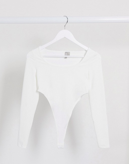 ASOS DESIGN extreme scoop neck long sleeve bodysuit in white