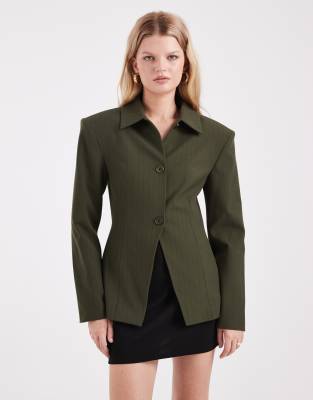 Asos Design Extreme Shoulder Collar Detail Blazer In Green