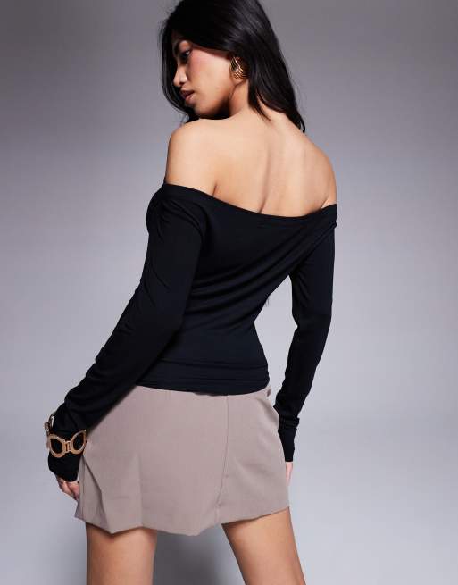 ASOS DESIGN extreme slash neck bardot top in black