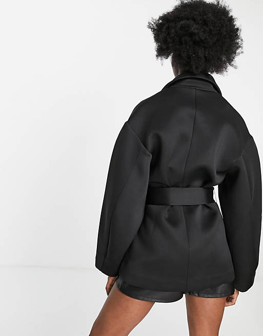 Women extreme sleeve scuba jacket in black 