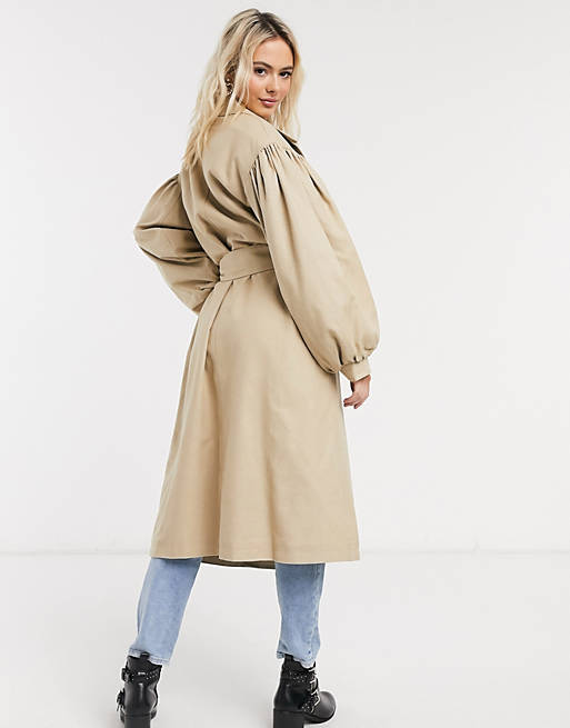 ASOS DESIGN extreme sleeve trench coat in stone