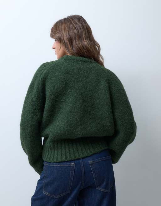 ASOS DESIGN extreme sleeve waisted jumper in forest green, 4 of 4