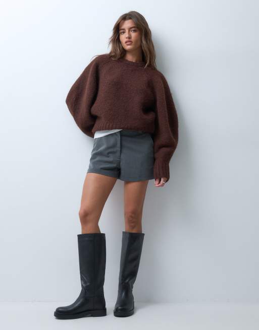 ASOS DESIGN extreme sleeve waisted sweater in chocolate, 3 of 4