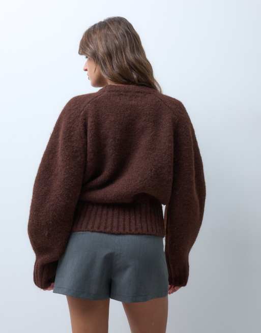 ASOS DESIGN extreme sleeve waisted sweater in chocolate, 4 of 4