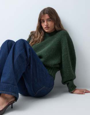 Asos Design Extreme Sleeve Waisted Sweater In Green