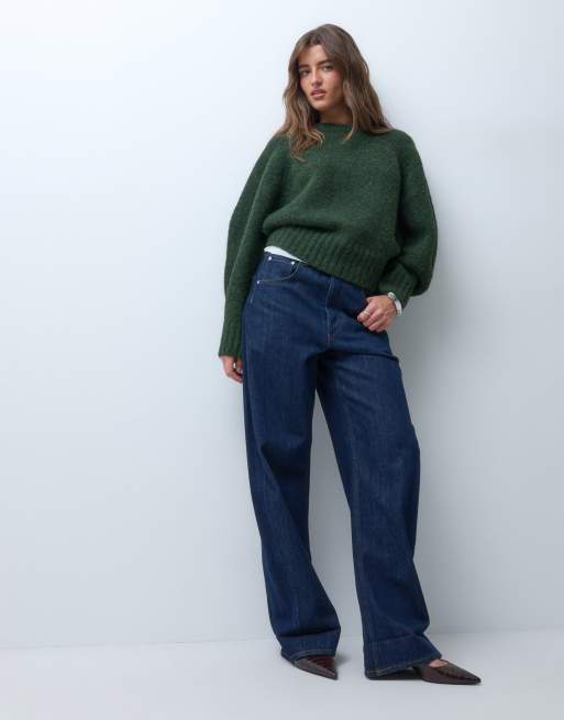 ASOS DESIGN extreme sleeve waisted sweater in pine green, 3 of 4