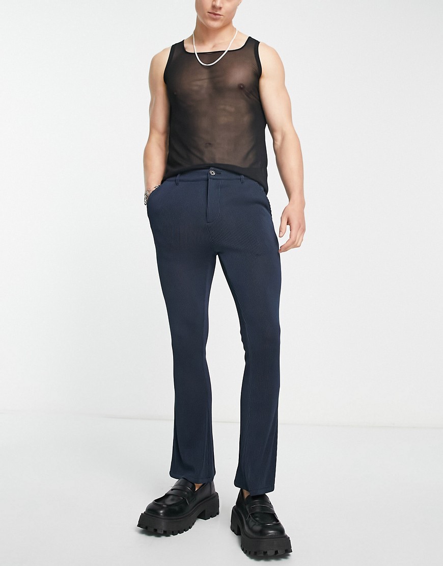 extreme super skinny flare pants in navy plisse