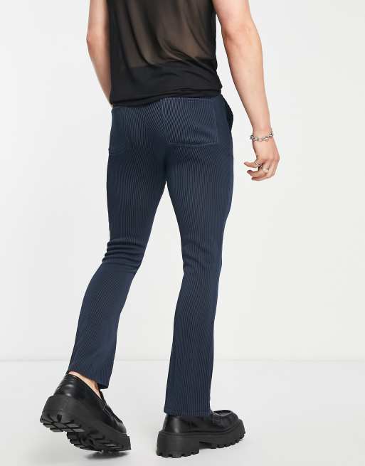 ASOS DESIGN extreme super skinny flare pants in navy plisse