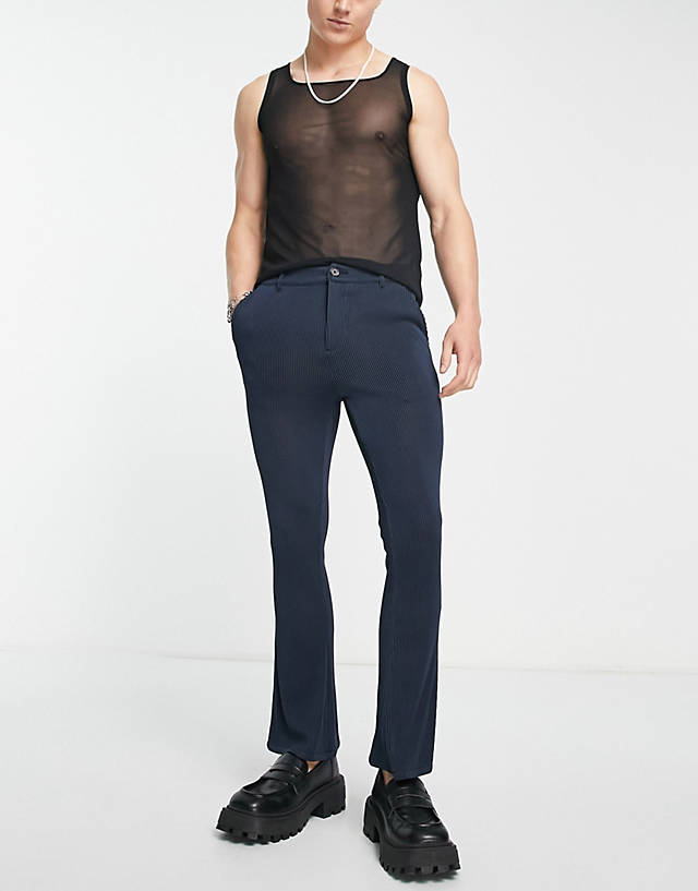 ASOS DESIGN - extreme super skinny flare trousers in navy plisse