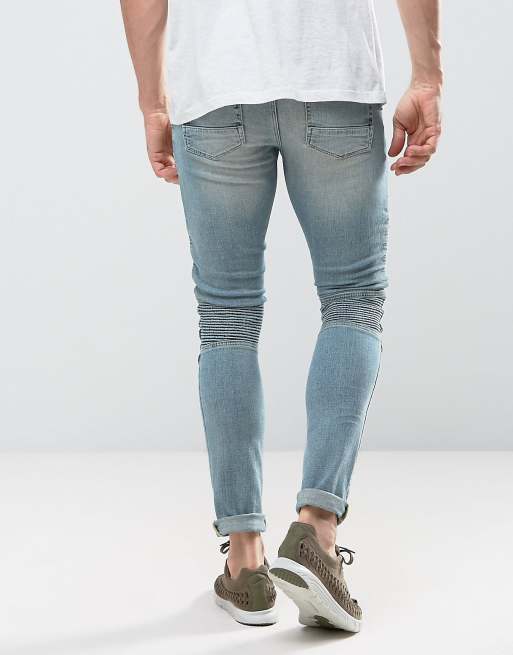 Light wash hot sale biker jeans