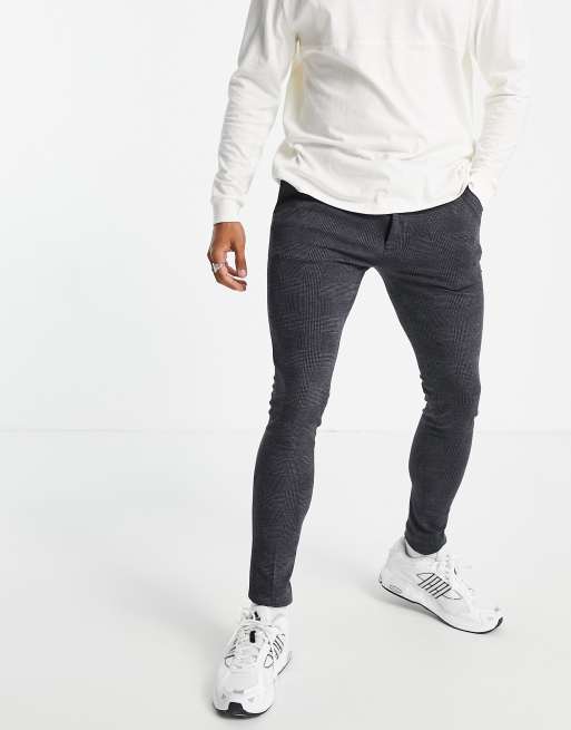 ASOS DESIGN extreme super skinny smart jogger-style pants in blue check