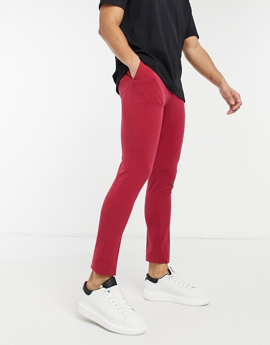 ASOS DESIGN extreme super skinny smart pants in burgundy-Red