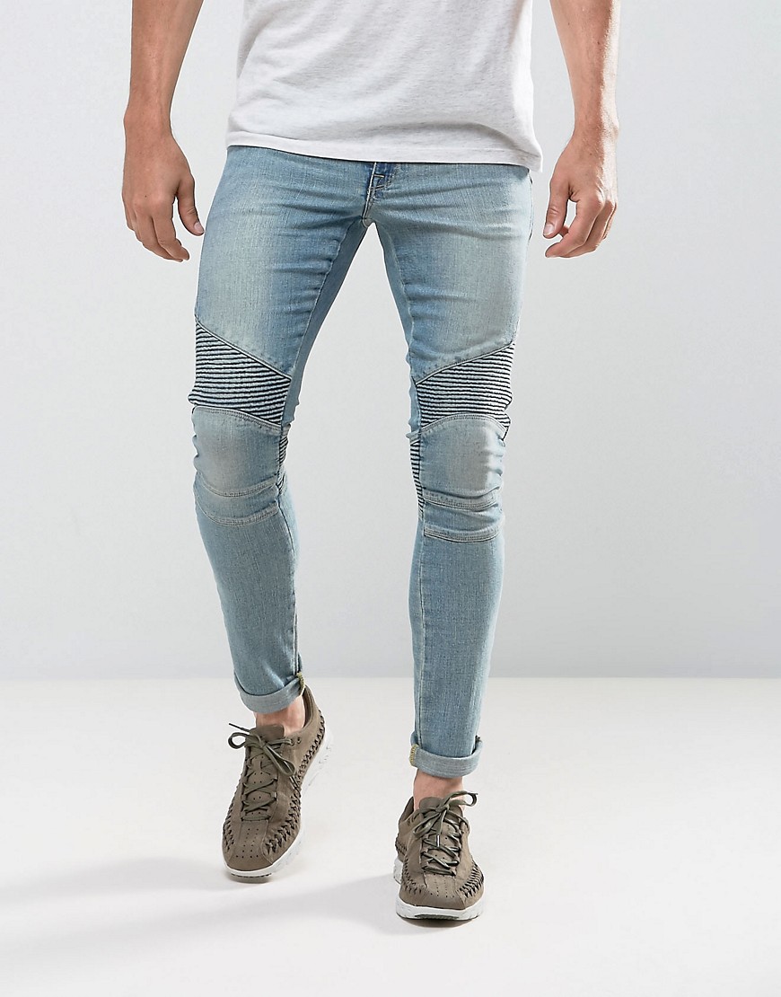 ASOS Design - Extreme superskinny jeans met lichte biker-wassing-Blauw