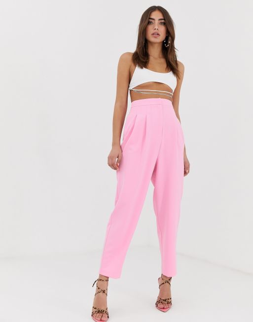 ASOS DESIGN extreme tapered 80s pants in candy pink