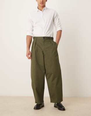Asos Design Extreme Tapered Pants With Pleats In Green