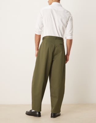 Asos Design Extreme Tapered Pants With Pleats In Green