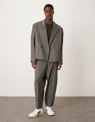 ASOS DESIGN extreme tapered suit trousers in grey herringbone