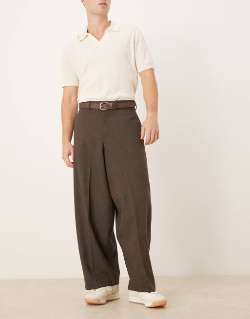 ASOS DESIGN extreme tapered wool mix dress pants in dark brown herringbone