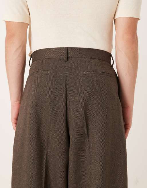 ASOS DESIGN extreme tapered wool mix dress pants in dark brown herringbone