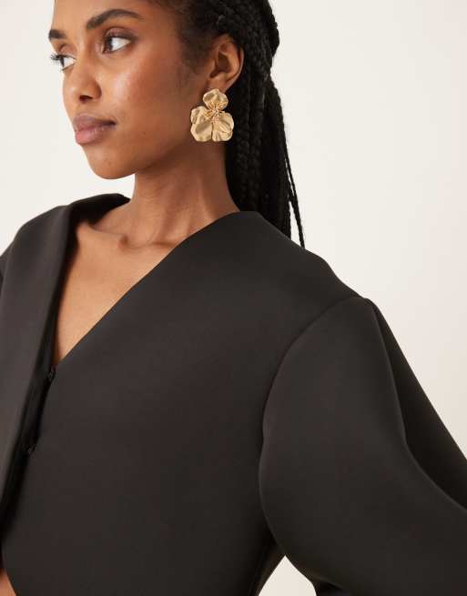 ASOS DESIGN extreme volume sleeve jacket in black in scuba-style fabric