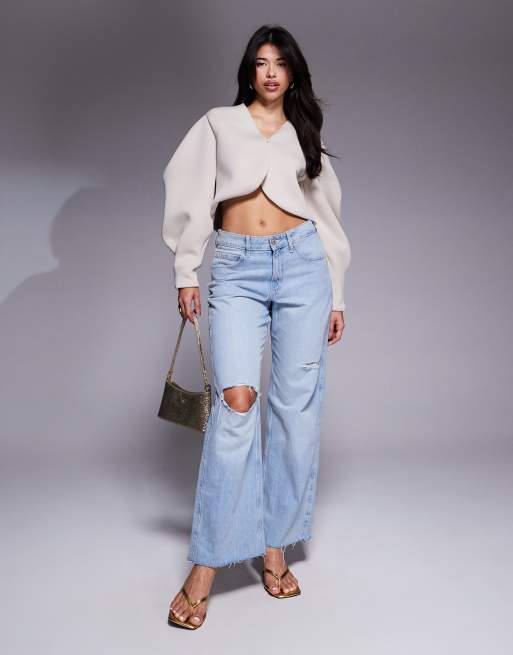 ASOS DESIGN scuba extreme volume sleeves jacket in stone