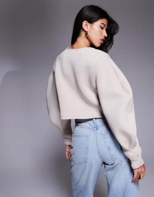 ASOS DESIGN scuba extreme volume sleeves jacket in stone