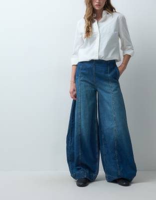 Asos Design Extreme Wide Leg Barrel Jean In Blue