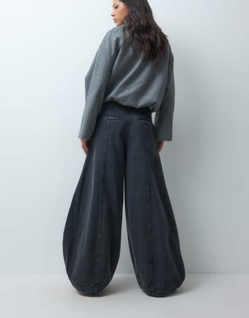ASOS DESIGN extreme wide leg barrel jeans in gewassen zwart, 3 van 5