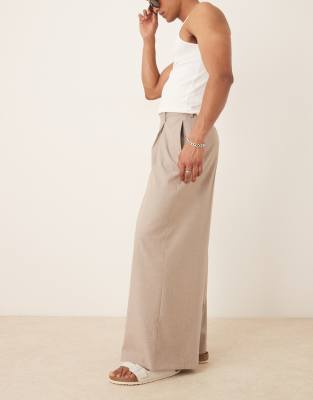 Asos Design Extreme Wide Leg Dress Pants With Box Pleats In Neutral