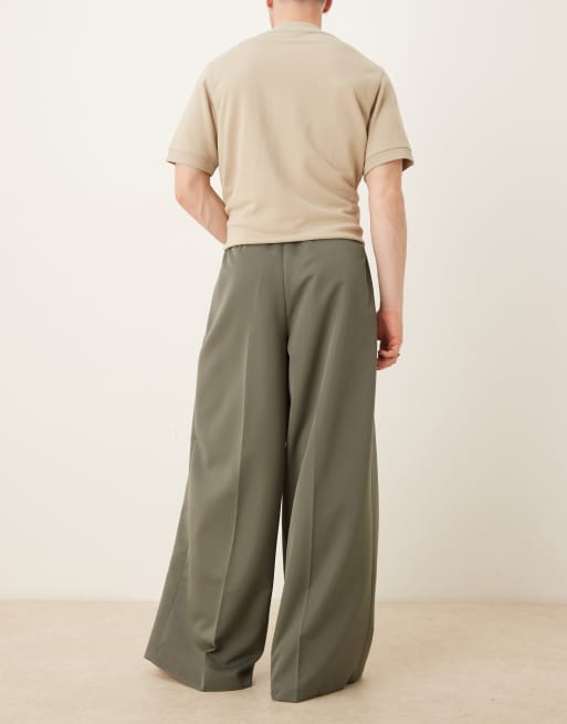ASOS DESIGN extreme wide leg dress pants with front pleats in green, 3 of 5