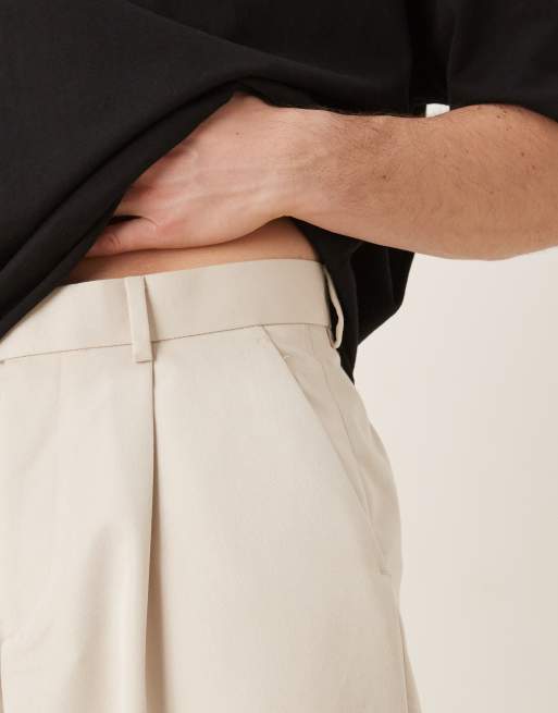 ASOS DESIGN extreme wide leg dress pants with front pleats in stone