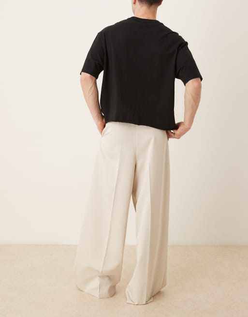 ASOS DESIGN extreme wide leg dress pants with front pleats in stone