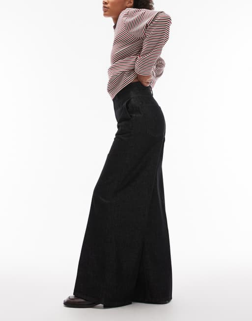 ASOS DESIGN extreme wide leg jean with stay press in indigo with brown tint, 2 of 5