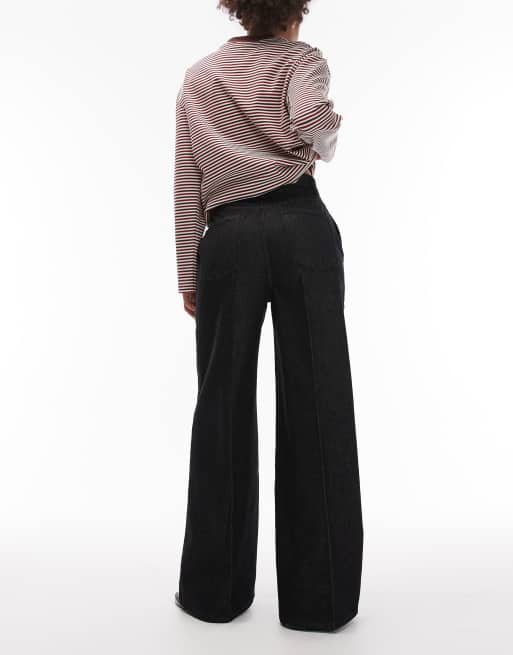 ASOS DESIGN extreme wide leg jean with stay press in indigo with brown tint, 3 of 5