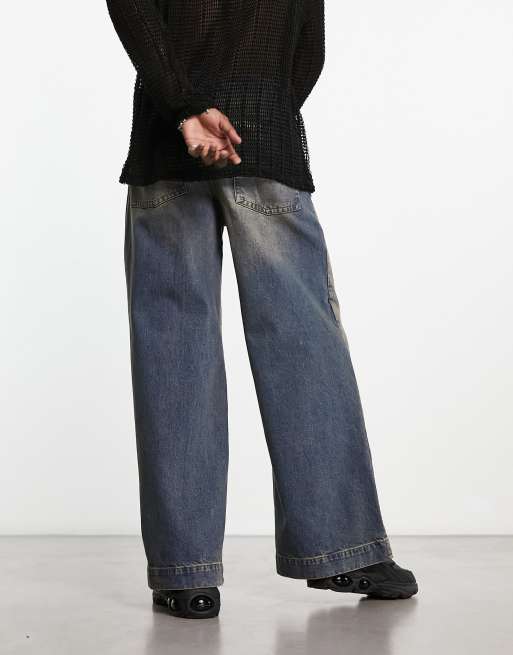 ASOS DESIGN extreme wide leg jeans in vintage dark tint blue, 2 of 4