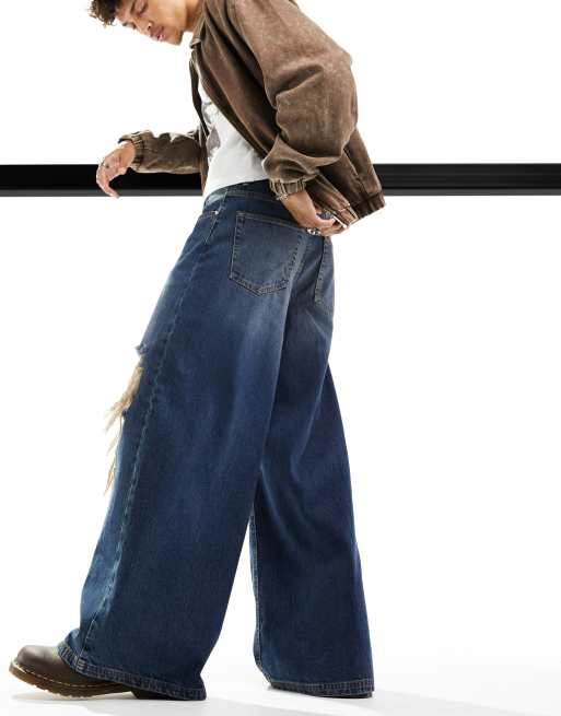 ASOS DESIGN extreme wide leg jeans in vintage tint with rips, 2 of 4