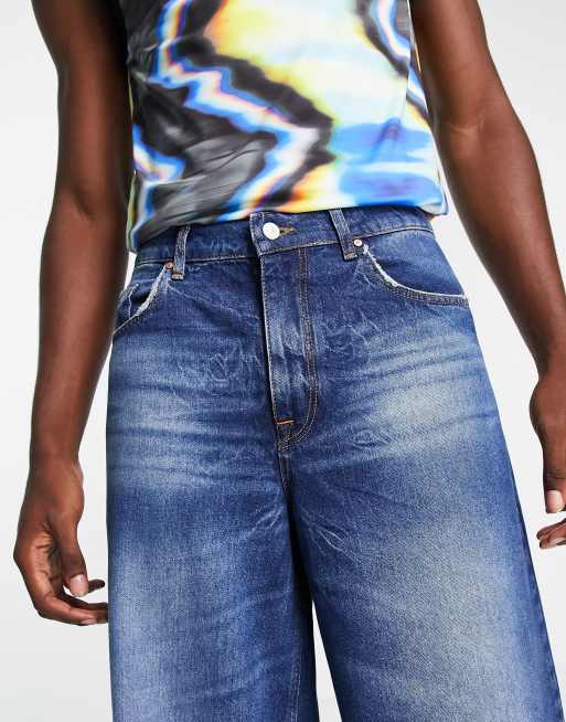 ASOS DESIGN extreme wide leg jeans with heavy tint in blue wash, 2 of 4