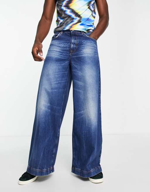ASOS DESIGN extreme wide leg jeans with heavy tint in blue wash, 4 of 4