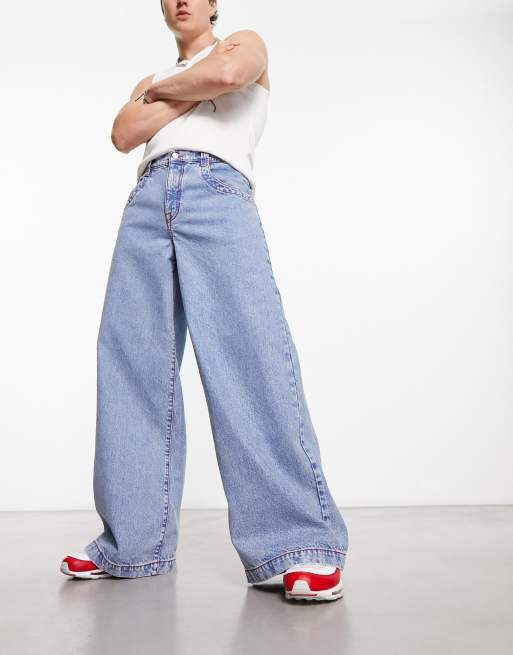 Red With Contrast Stitch Wide Leg Jean