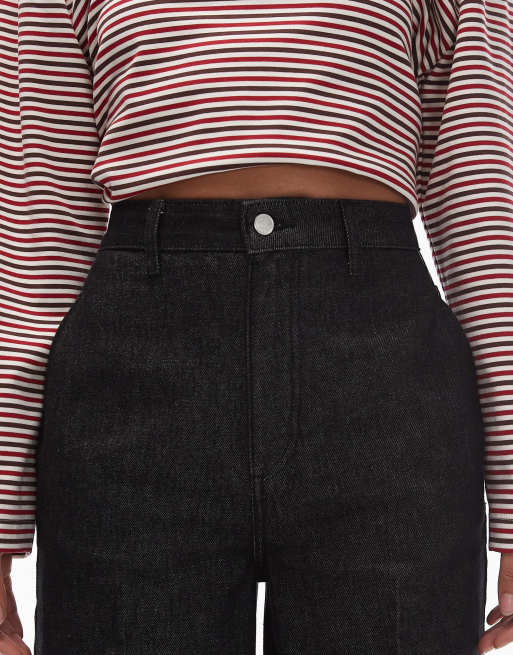 ASOS DESIGN extreme wide leg jeans with stay press in indigo with brown tint, 4 of 5