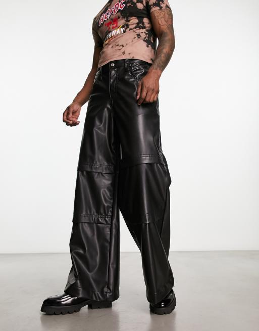 Leather Look Wide Leg Cargo Pants