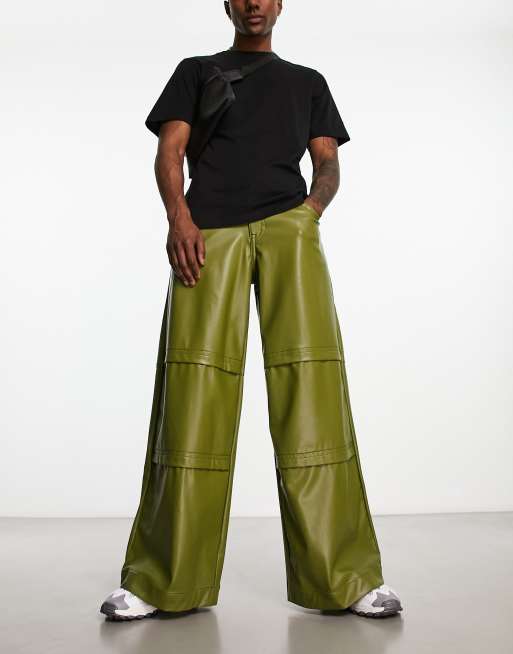 Leather Look Wide Leg Cargo Pants