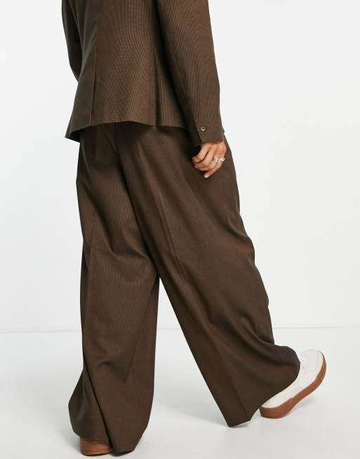 ASOS Extreme Wide Leg Suit Trousers in Brown for Men