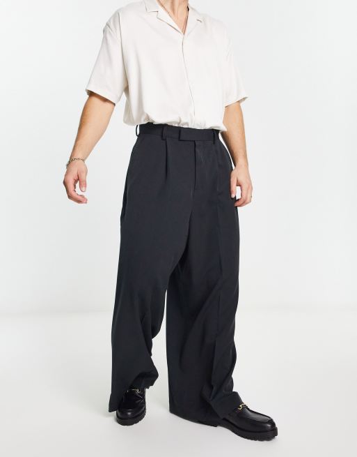 Mens black 2024 wide leg trousers