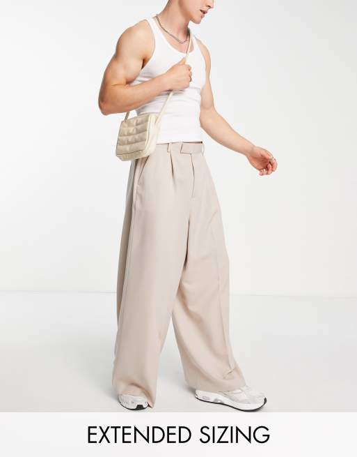 ASOS DESIGN extreme wide leg smart trousers in stone