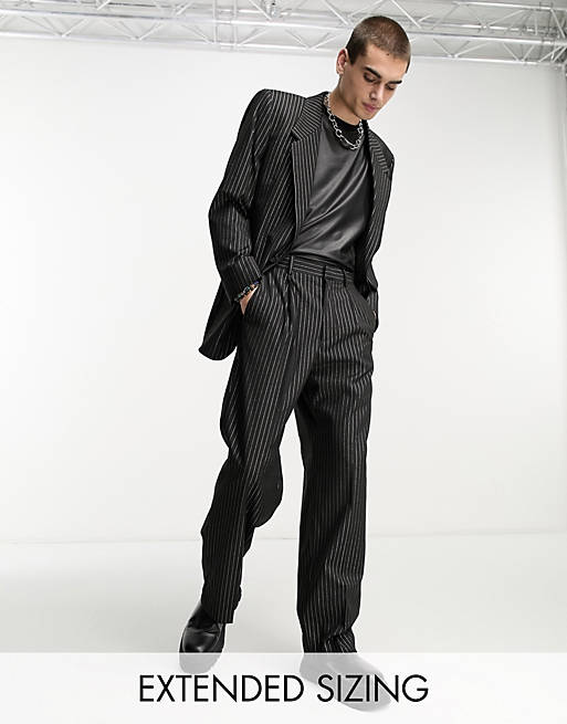 Extreme wide leg suit pants in with gold pinstripe Asos Men Clothing Pants Wide Leg Pants 