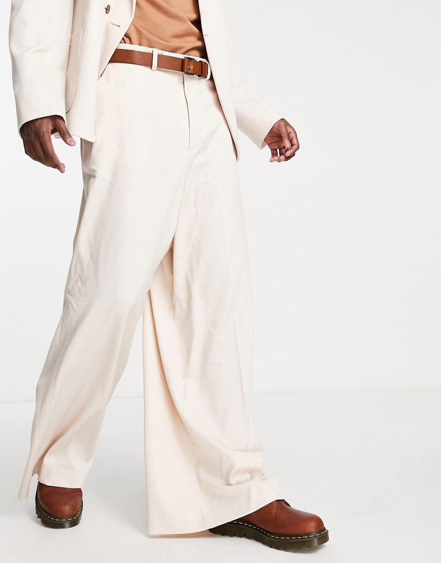 Asos Design Extreme Wide Leg Suit Pants In Ecru-neutral In Gray
