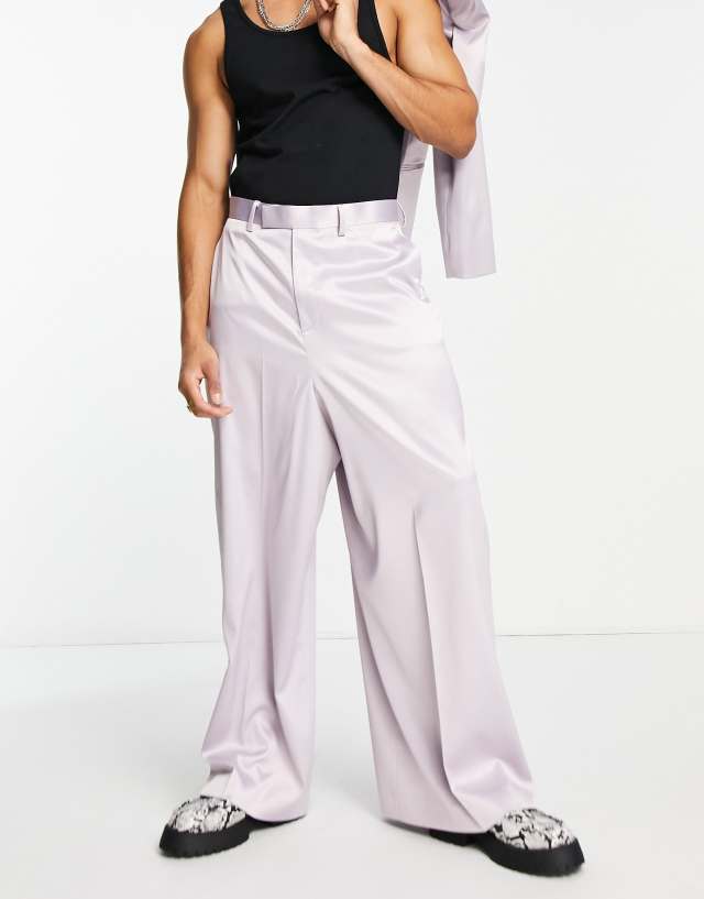 ASOS DESIGN extreme wide leg suit pants in lilac satin