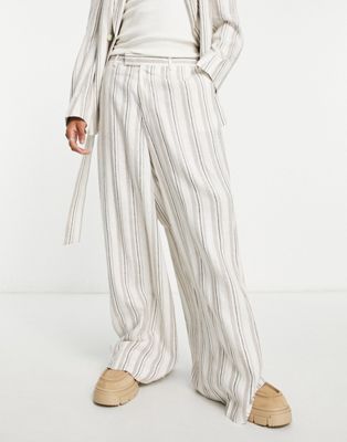 ASOS DESIGN extreme wide leg suit trousers in ecru stripe