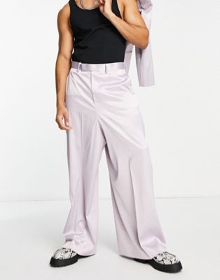 ASOS DESIGN extreme wide leg suit trousers in lilac satin